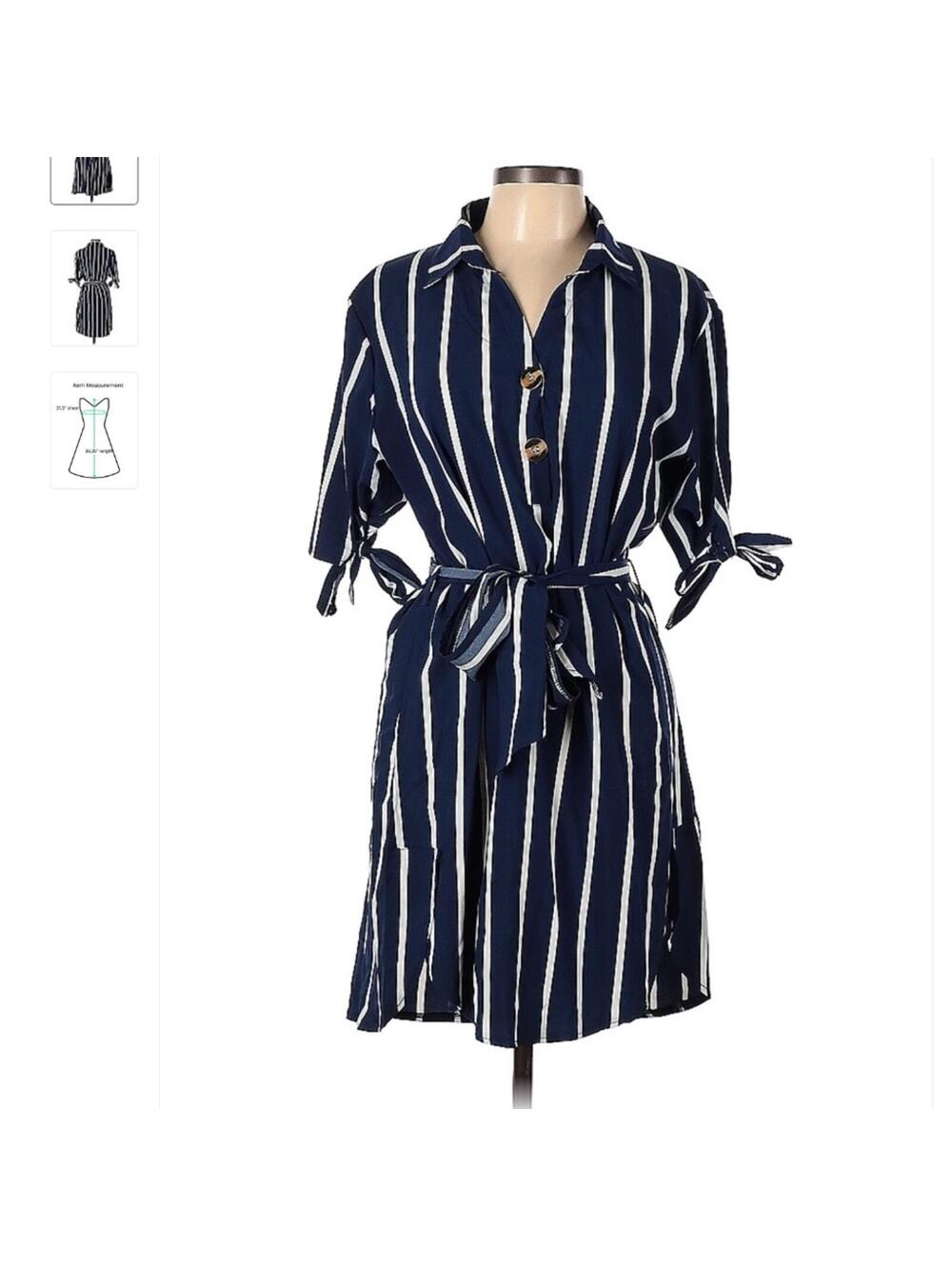 Blue & White Striped Collared Shirt Dress - Sz Large